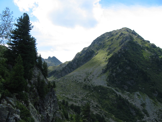 Vue en arrière, on voit le sentier qui descend vers la route
